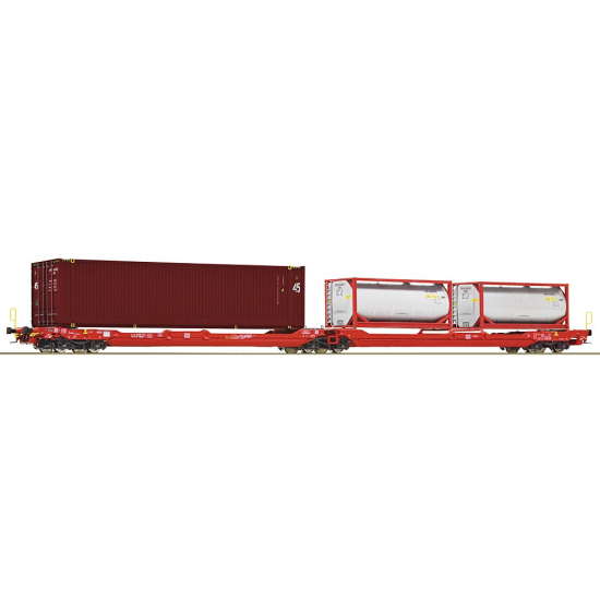 Podwójny wagon platforma T3000e z ładunkiem Roco 77400 H0